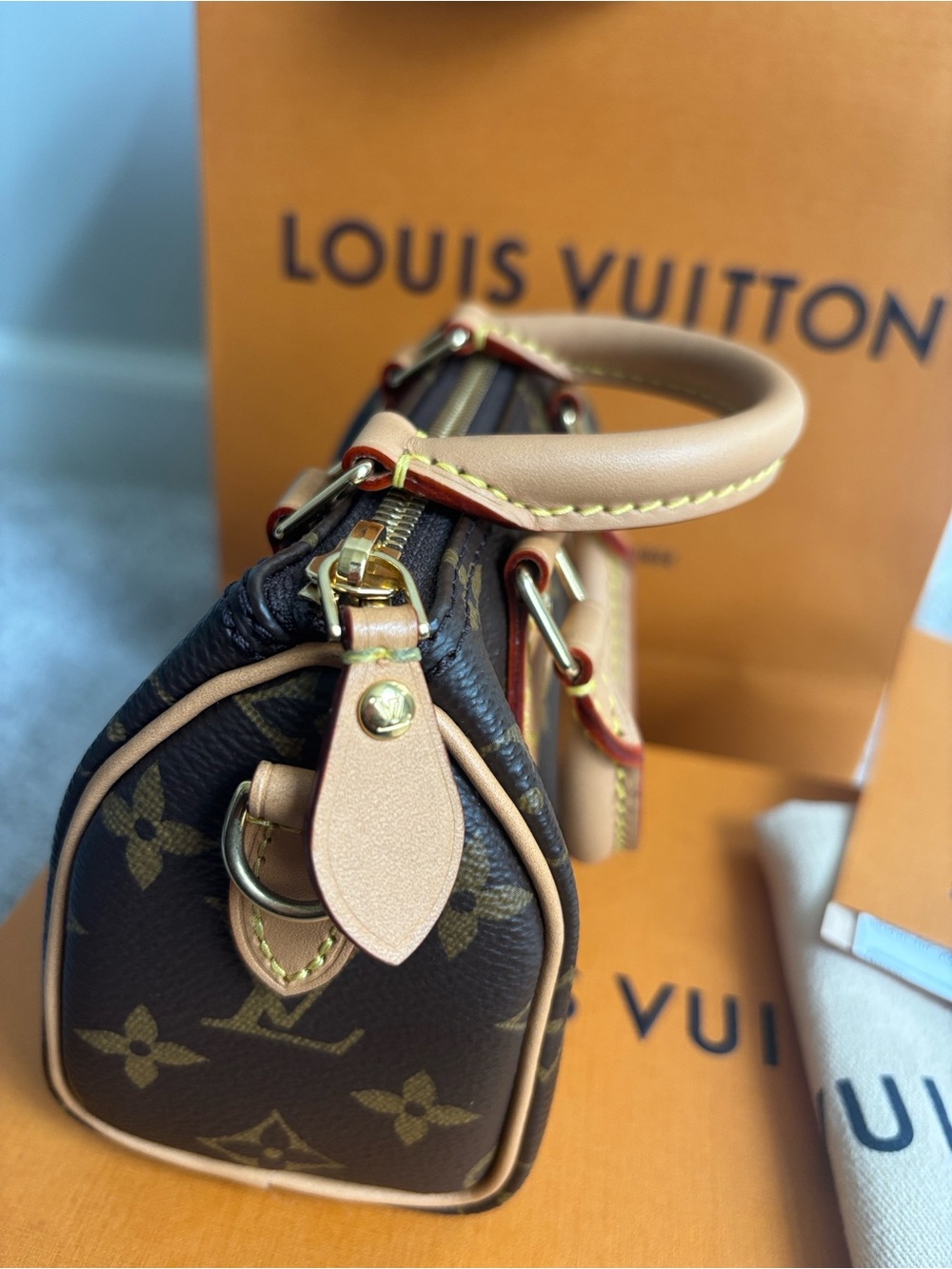 Louis Vuitton Monogram Mini Speedy in Brown and Natural Leather